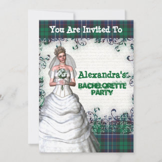 Green plaid bride personalised bachelorette party invitation