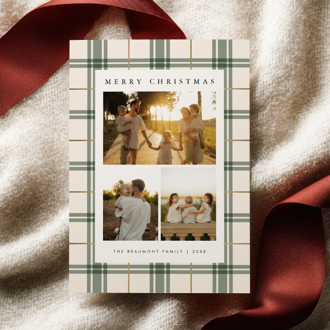 Green Plaid Christmas Card with Photo (Creator Uploaded)
