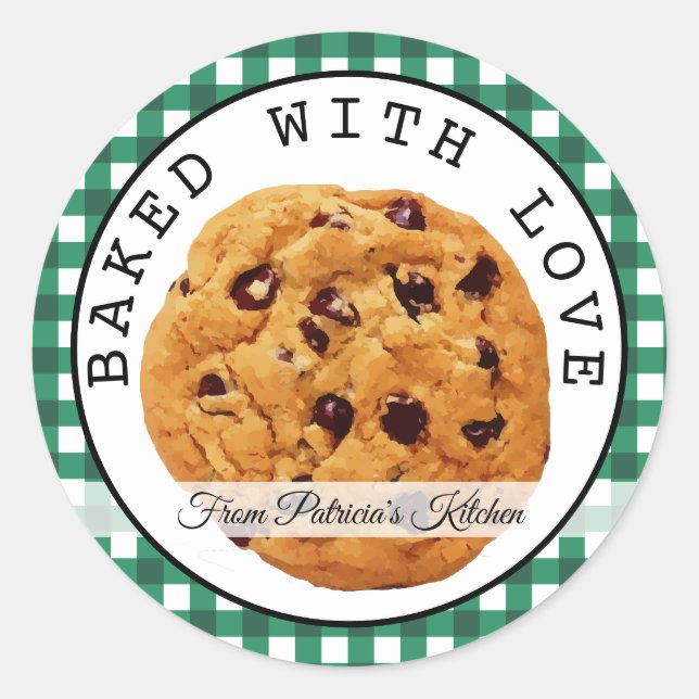 Green Plaid  Christmas Cookies Baked With Love Classic Round Sticker (Front)