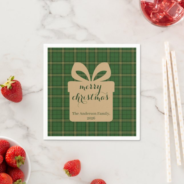 Green Plaid Christmas Festive Pattern -  Napkin (Insitu)