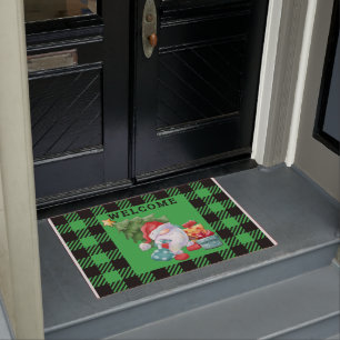 Green Plaid Christmas Gnome Doormat