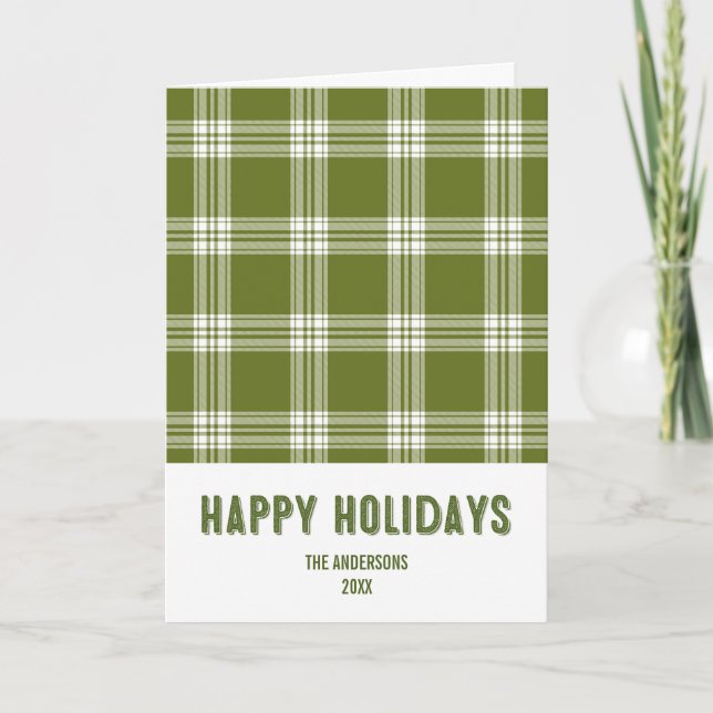 Green Plaid Christmas Happy Holidays Greeting Card (Front)