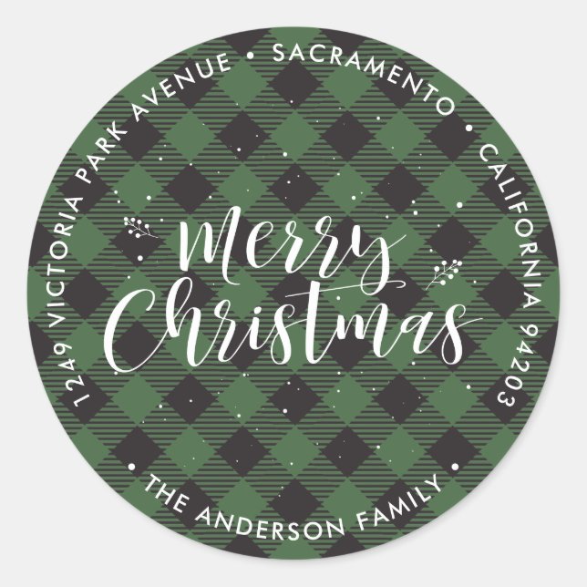 Green Plaid Christmas Return Address Labels (Front)