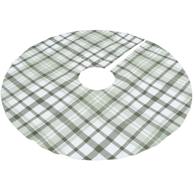 Green Plaid Christmas Tree Base Cover Up. Brushed Polyester Tree Skirt (Angled)