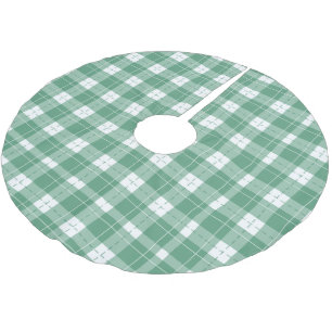 Green Plaid Christmas Tree Base Cover Up. Brushed Polyester Tree Skirt