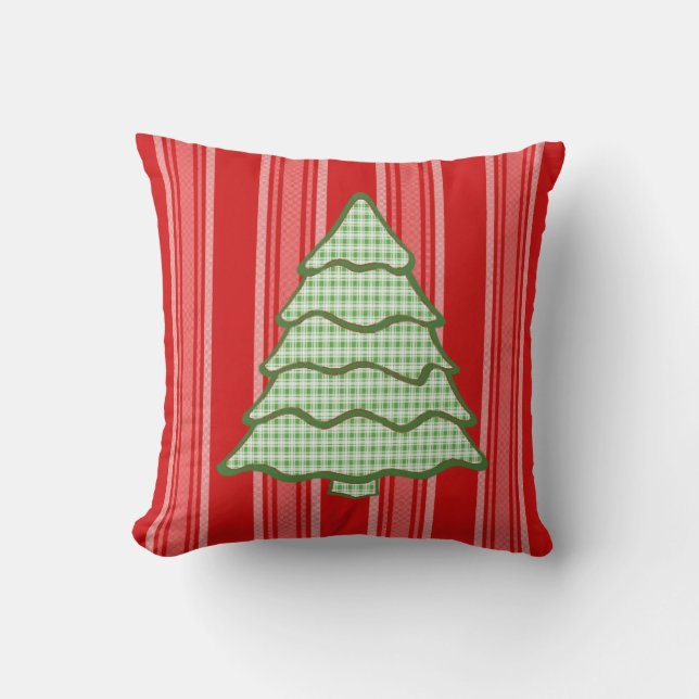Green Plaid Christmas Tree V4 Cushion (Front)