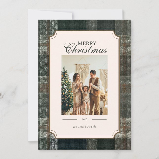 Green Plaid Christmas Two Photo Holiday Card (Front)