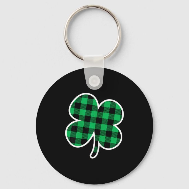 Green Plaid Clover St Patricks Day Women Shamrock  Key Ring (Front)