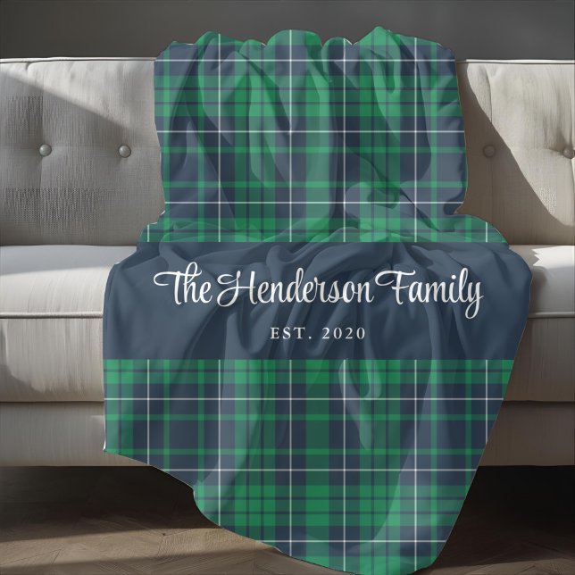 Green Plaid Custom Family Name Fleece Blanket (Green Plaid Custom Family Name Fleece Blanket)