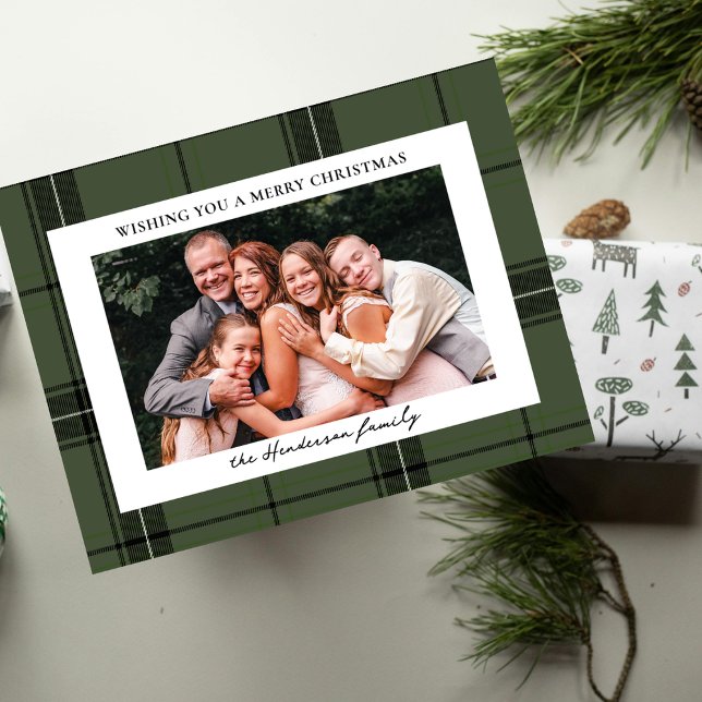 Green Plaid Custom Horizontal Photo Christmas  Holiday Postcard (Creator Uploaded)