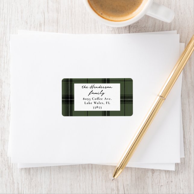 Green Plaid Custom Two Horizontal Photo Christmas  Label (Insitu)