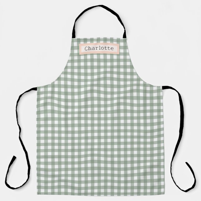 Green Plaid Cute Personalised Apron (Front)