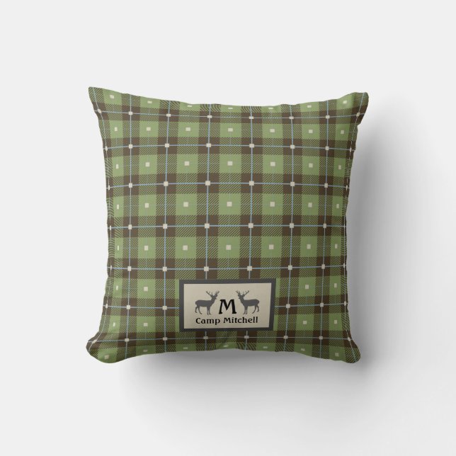 Green Plaid Deer Cabin Cushion (Front)