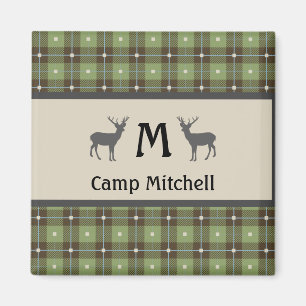 Green Plaid Deer Cabin Fridge Magnet
