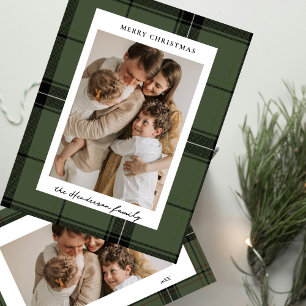 Green Plaid Elegant Custom Two  Photo Christmas  Holiday Card