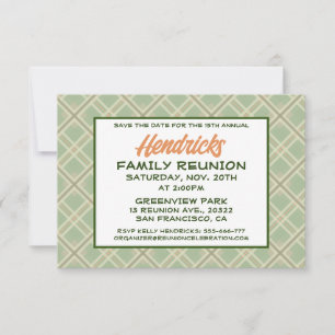 Green, Plaid Family Reunion design Save The Date
