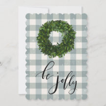 Green Plaid Gingham Christmas Snow Wreath