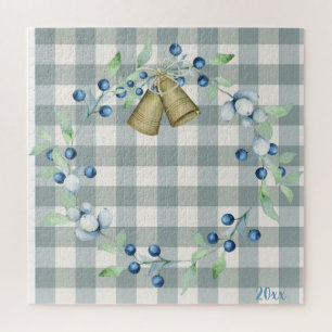 Green Plaid Gingham Country Farmhouse Christmas Jigsaw Puzzle
