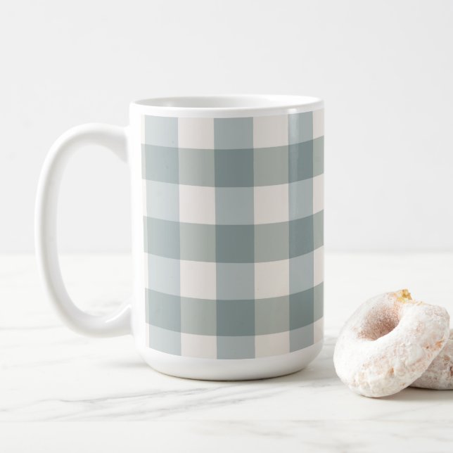 Green Plaid Gingham Country Farmhouse Simple  Coffee Mug (With Donut)