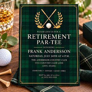 Green Plaid Golf Retirement Par-Tee Clubs Invitation