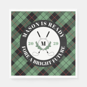 Green Plaid Golf Themed Graduation Napkin