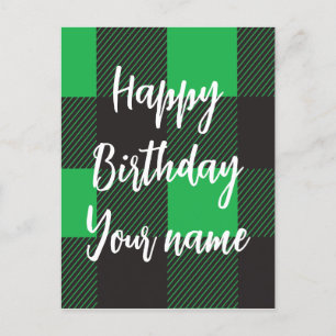Green Plaid Happy Birthday  Postcard