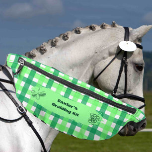 Green Plaid Horse Show Mane Tail Braiding Bum Bags