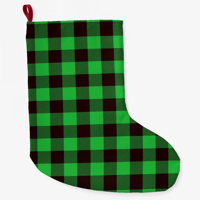 Green plaid large christmas stocking (Front)