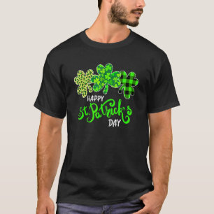 Green Plaid Leopard Shamrock St Patrick's Day Iris T-Shirt