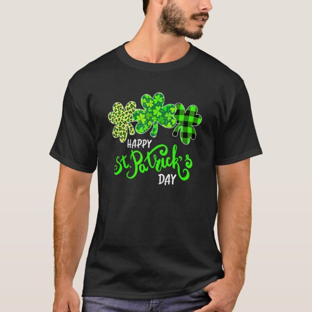 Green Plaid Leopard Shamrock St Patrick's Day Iris T-Shirt (Front)
