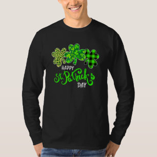 Green Plaid Leopard Shamrock St Patrick's Day Iris T-Shirt
