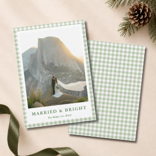 Green Plaid Married Bright Wedding Photo Christmas Holiday Card