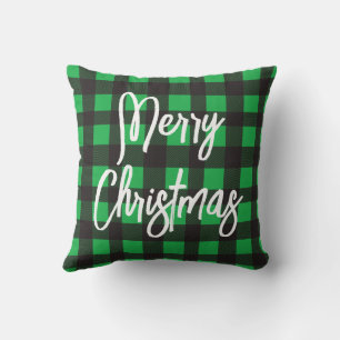 Green Plaid Merry Christmas Cushion