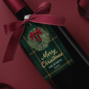 Green Plaid Merry Christmas Favour Sticker Gift Tags