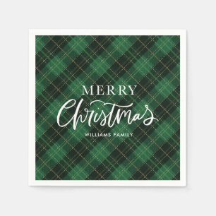 Green Plaid Merry Christmas Festive Napkin