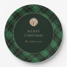 Green Plaid Merry Christmas Party  Paper Plate
