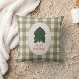 Green Plaid Merry Christmas, Rustic Farmhouse Cushion