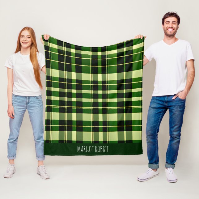 Green Plaid Mesh British Geometric Pattern Fleece Blanket (In Situ)