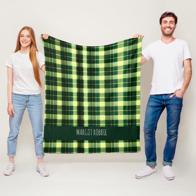 Green Plaid Mesh Geometric Pattern Fleece Blanket (In Situ)