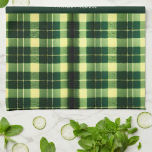 Green Plaid Mesh Geometric Pattern Tea Towel
