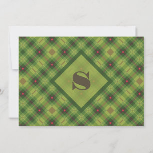 Green Plaid Modern Bold Typography Monogram Card