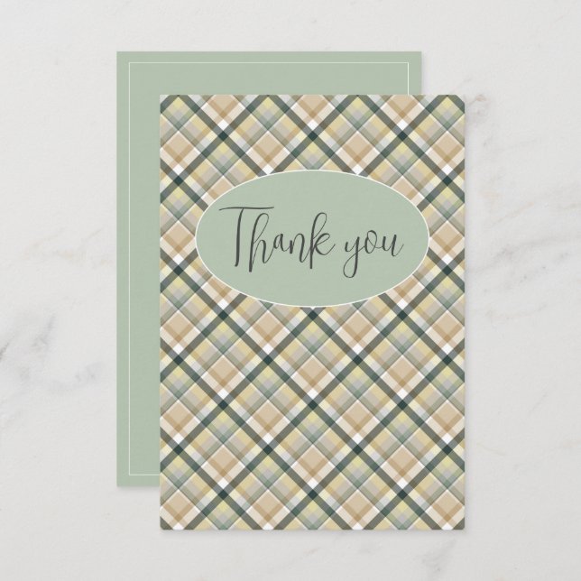 Green Plaid Modern  Thank You Card (Front/Back)