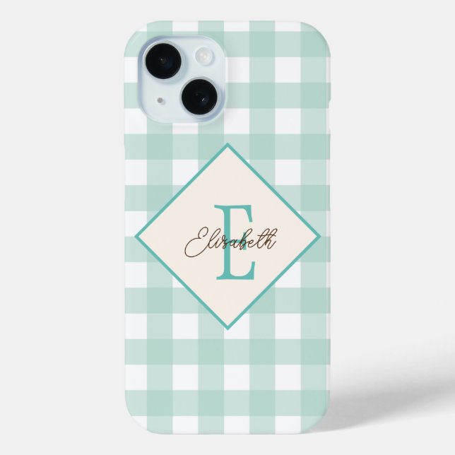 Green Plaid, Monogram Case-Mate iPhone Case (Back)