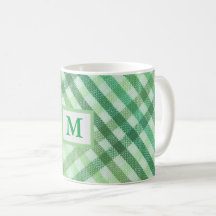 green plaid, monogram, farmhouse, rustic mug