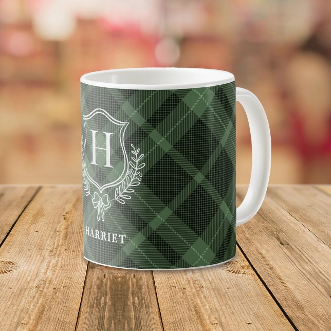 Green Plaid Monogram Initial Tartan Coffee Mug (Creator Uploaded)