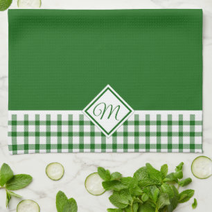 Green plaid monogram kitchen towel