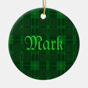 Green Plaid Name Ornament