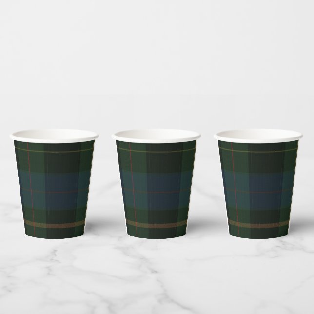 Green Plaid Paper Napkins Cups (Multi)