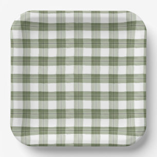 Green Plaid Paper Plates