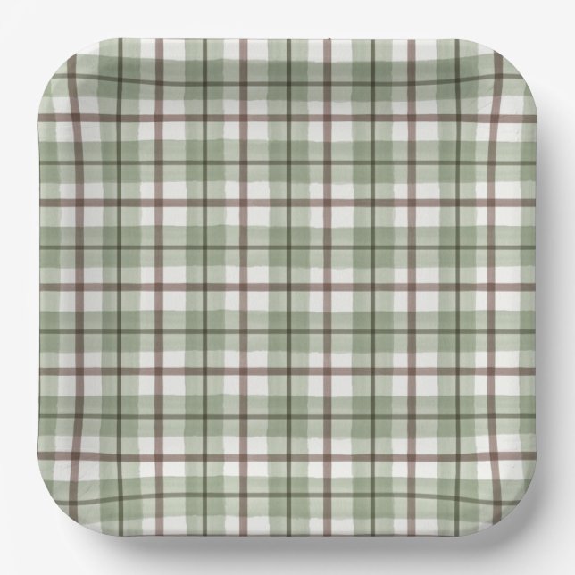 Green Plaid Paper Plates (Front)